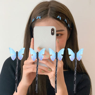4Pcs Blue Butterfly Hairpins Elegant Gauze Hair Clips For Women Cute Handmade Fashion Summer Holiday Hair Jewelry Accessories daiiibabyyy